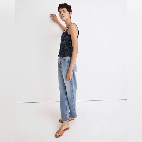 Madewell Lucie Smocked Tank Top in Bandana Flower Size Small Navy Blue White - Picture 4 of 16